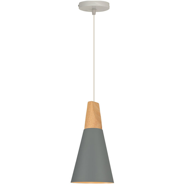 Modern enkel taklampa i metall och trä med justerbar lampskärm i grått