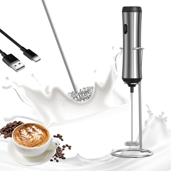 Håndholdt melkeskummer, kaffemikser med stativ med rustfrie stålvisper, oppladbar miniskummer for matcha, latte, cappuccino,