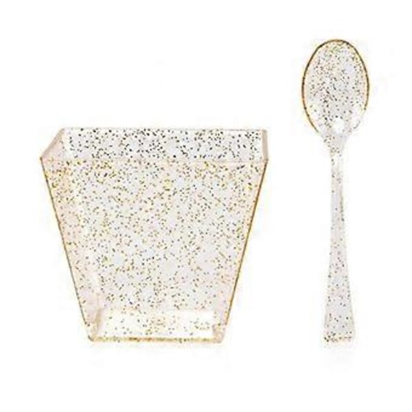 50 stk. puddingkopper og skjeer med gullkant 60 ml bryllupsfestbegre gullbronse drikkekopper bulk julebord