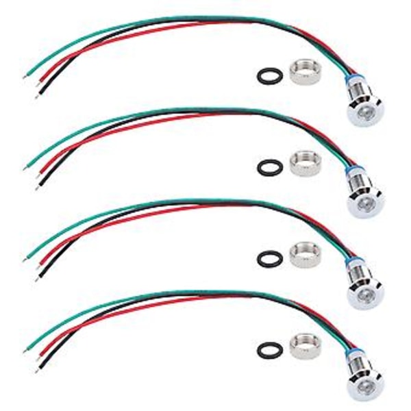 4 Sæt LED Indikatorlys Signal Fælles Anode Vandtæt Metal 2 Farver 8mm 1224V (Rød Grøn)