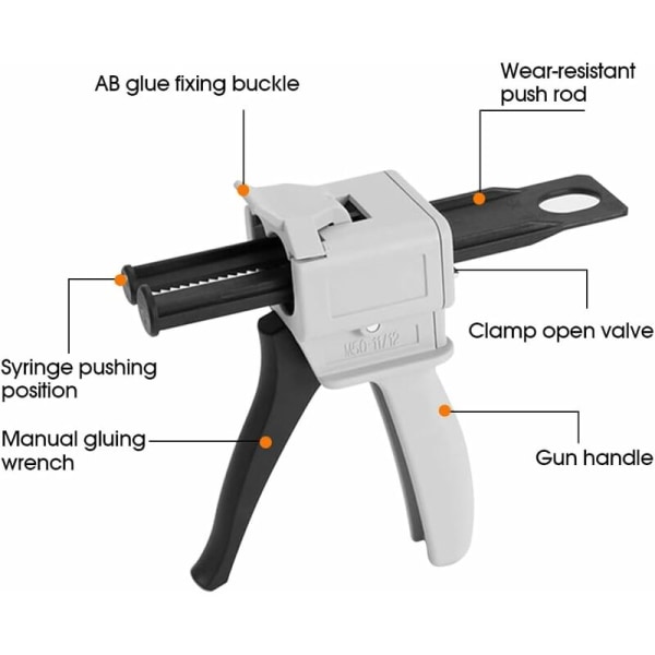 Epoxy dispenserpistol 50 ml, AB epoxy limpistol applikatorhåndtag til limblanding, forhold 1:1 og 2:1 (pistol)