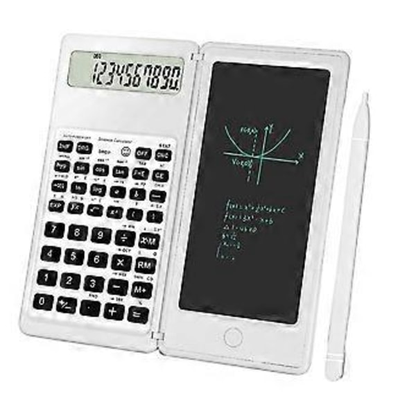 Videnskabelig Lommeregner 10-Cifret LCD-Display Ingeniørregner med Skrivetablet til Gymnasium og Universitet Hvid