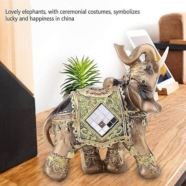 Lycklig Elefant Staty Feng Shui Grön Elefant Staty Skulptur Rikedomen Figur