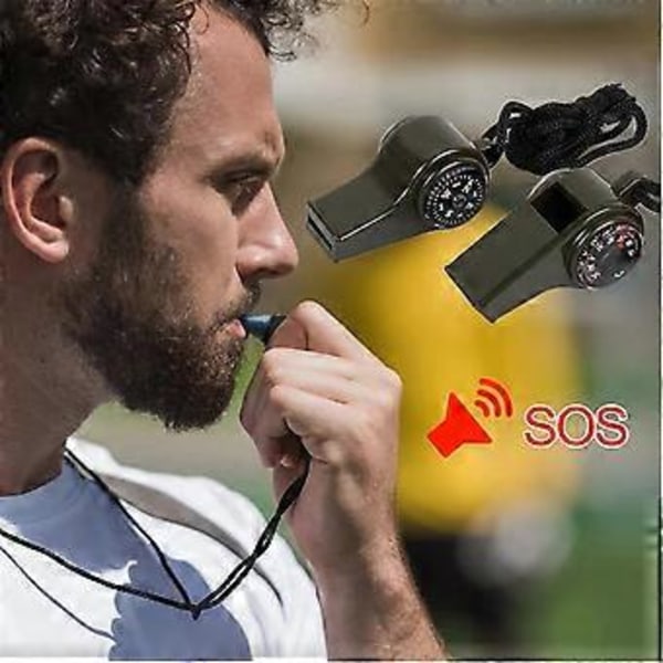 3 i 1 Nödsignal Visselpipa Kompass Termometer Cheerleading Visselpipa Camping Vandring Utrustning 2-pack