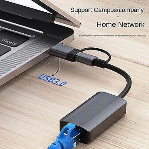 Usb 3.0 Gigabit Ethernet Adapter Usb C Rj45 Nettverkskort Nettverksforlenger Kabel Splitter