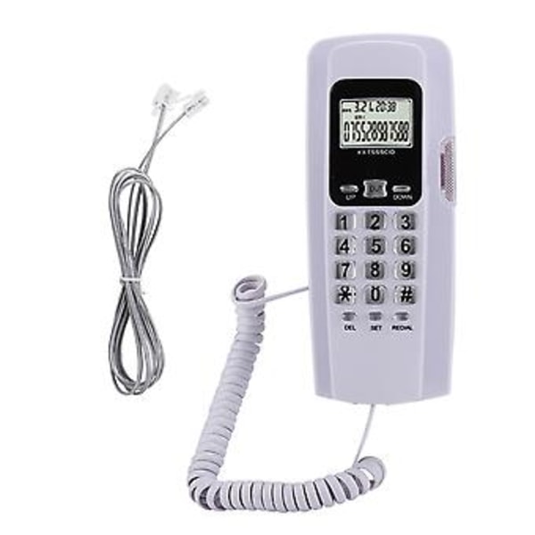 T555 Mini Väggmonterad Telefon Nummerpresentatör Hotell Hemmakontor Telefon med LCD-Display Bakgrundsbelysning (Vit)