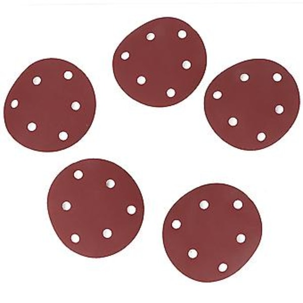 100 st 125 mm Slippapper, Korn 240, 6 Hål, Runda Slipplattor, Polerings- och Slipningstillbehör för Trä, Metall, Gipsskivor