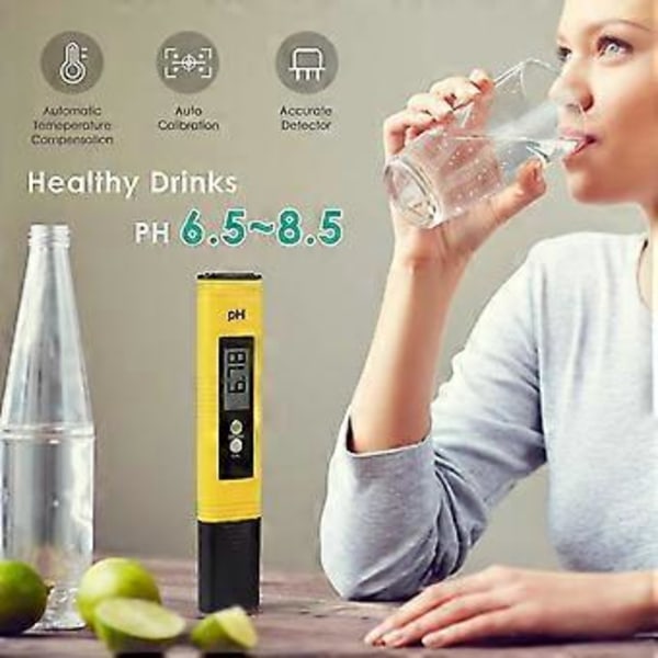 Digitaalinen pH-mittari, erittäin tarkka vedenlaadun testaaja mittausalueella 0–14 pH kotitalouksien juomaveden, uima-altaan ja akvaarioveden testaamiseen