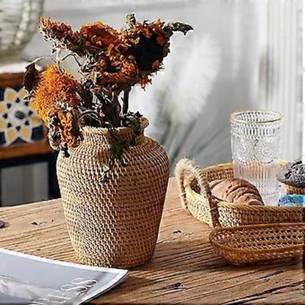 Flettet Kurv Rattan Hængende Urtepotte Urtepotte Blomsterkurv Opbevaringskurv Flettet Vase Rustik Vævet Blomsterkurv Potte