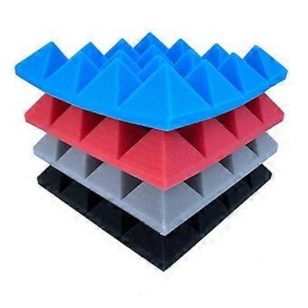 24 stk. 25X25X5Cm Studio Akustisk Lydisolerende Skum Pyramide Støjisolering Lydabsorberende Behandlingspaneler Sort+Blå