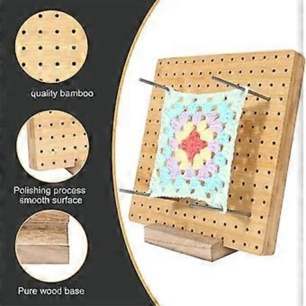 Virknål Blockeringstavla i Trä med Rostfria Stålstavar för Stickning av Mormorsrutor Virkning, 23.5cm