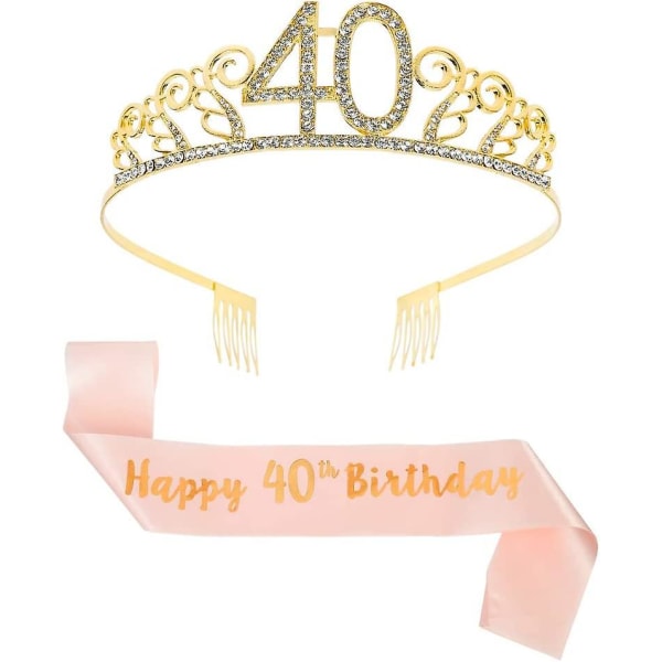 Guld Grattis på 40-årsdagen och 40-födelsedagen Tiara Rhinestone Crown Pannband