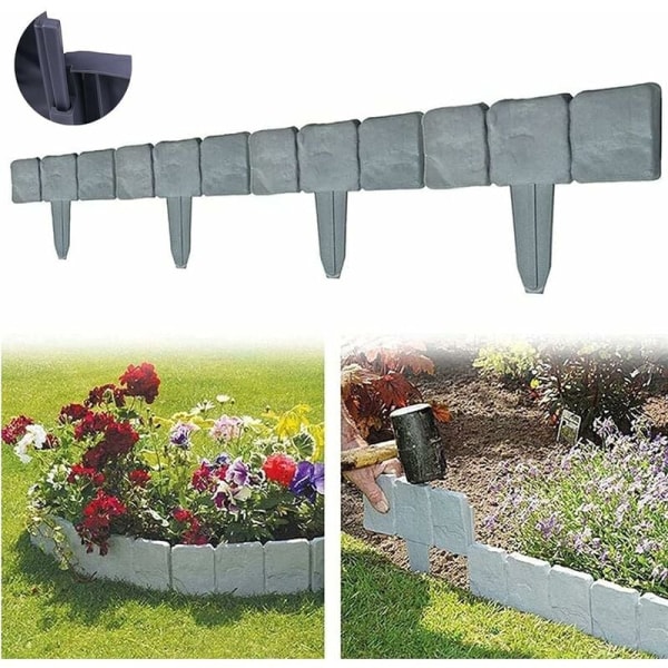 Stenlook gräsmatta - Flexibelt trädgårdsstaket i plast - Klipperkant - Trädgårdspalisad - Perfekt som dekorativt staket för Palisade (10 stycken/2,5)