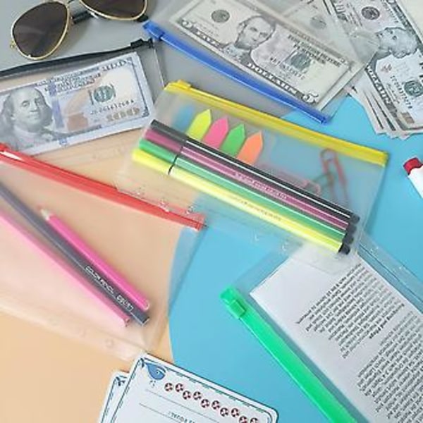 A6 Budt Binder -taskut vetoketjulla, kirkkaat 6 reiän käteiskirjekuoret F, pvc My Coupon Ize