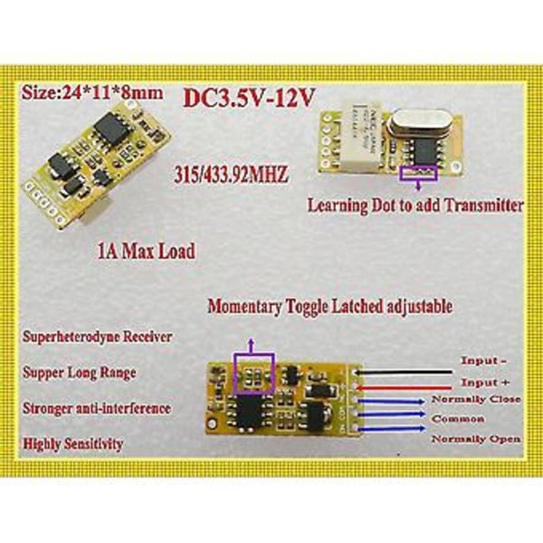 Rf Fjernbetjening S 43hz 4.2v 4.5v 5v 6v 7.4v 9v 12v S Relæ Trådløs Ses No Nc Mi