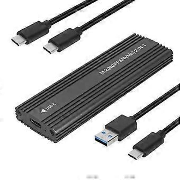 10Gbps NVME/SATA Dubbelprotokoll SSD-kapsling SSD-fodral Box USB 3.1 Typ till M.2 NGFF PCIe SSD Extern Kapsling - Svart