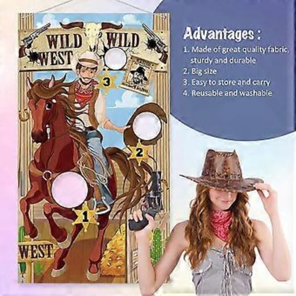 Western Cowboy Kastespil med 1 Bønneposer, Sjovt Western Spil til Børn og Voksne Dekorationer og Forsyninger