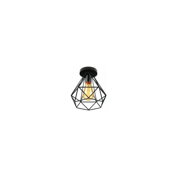 2 stk. loftslampe i diamantdesign i metaljern 20 cm, loftslampeskærmer retro industriel lysarmatur E27 Edison, sort