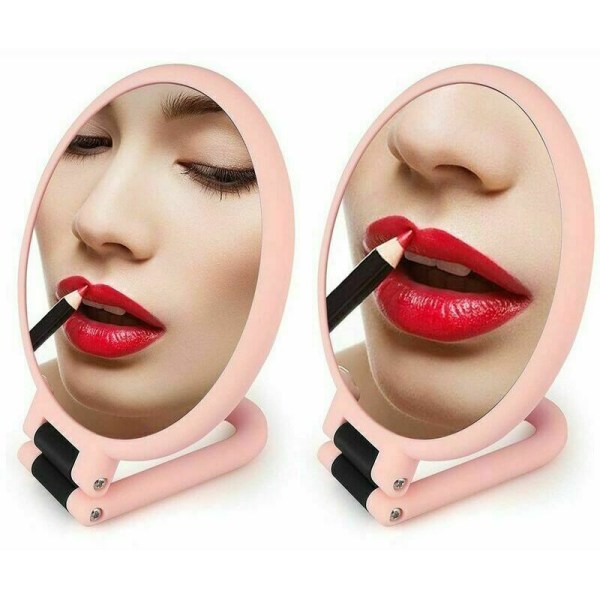 Hand Mirror Double Sided Makeup Mirror with 1 X 15 Magnification, Professional Travel Mirror with Adjustable Flip Handle-Pink-Fei Yu