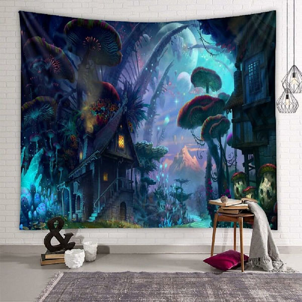 Forest Home Väggbonad, Fantasy Psykedelisk Gobeläng Svampslott Väggbonader, Hippie Gobeläng Dekoration Väggbonad Filt för