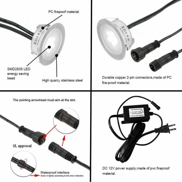 Ulkoseinään upotettava maavalaisin, 6-osainen integroitu LED-kansivalosarja, (päivitetty versio) IP67 vedenpitävä ulkoseinään upotettava LED-kansivalaisin, matalajännitteinen LED