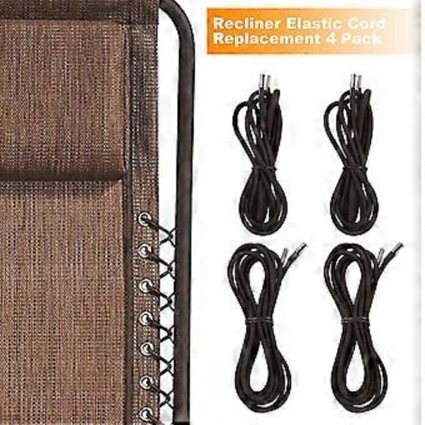 Elastisk snöre för reparation av vilstol, reparationsverktyg för stolar, loungestolar och bungeestolar, 4-pack brun
