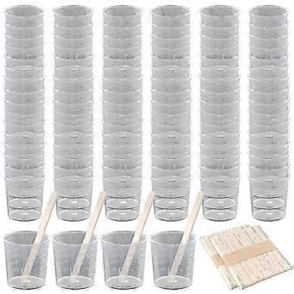 100 stk. 30 ml/2 oz Plast Graduerede Kopper Transparent Skala Kopper Klare Epoxy Blandingskopper med 100 stk