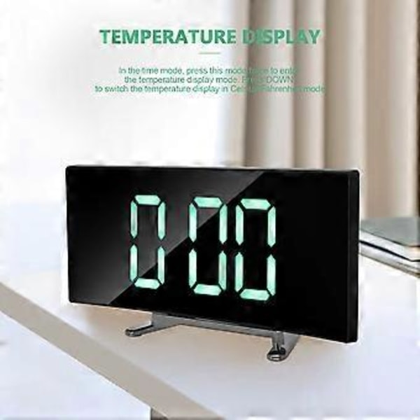 Digital Väckarklocka, 7 tums Böjd Dimbar LED-skärm Digital Klocka för Barns Sovrum, Grön Stor Sifferklocka, Smart Väckarklocka, Snooze-funktion, 12/