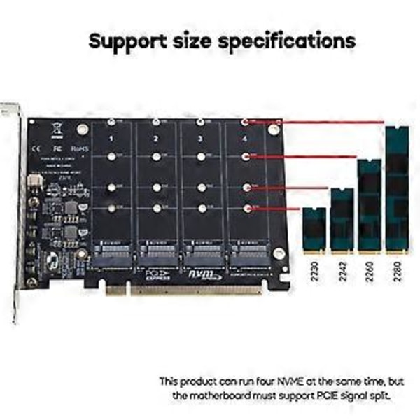 M2 SSD till PCIE Adapterkort PCIEX16 NVME M2 M-KEY SSD RAID Moderkort PCI-E