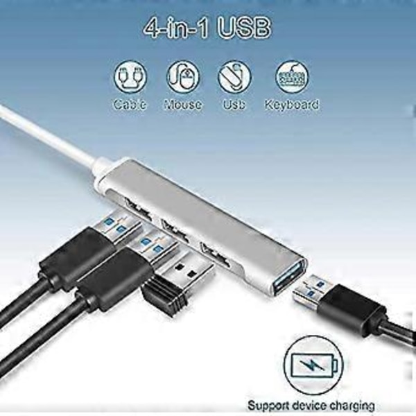 4 Port USB Hub 3.0 Splitter Aluminiumlegering USB Dokkingstasjon Splitter