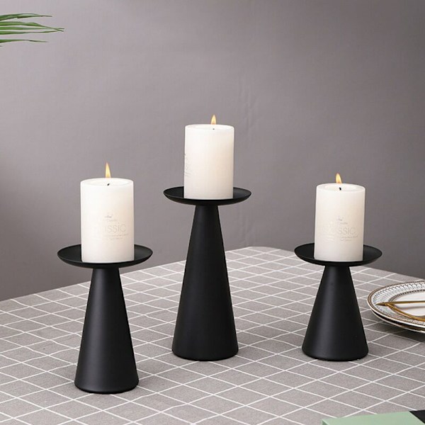 Svart Ljusstake Set om 3 Ljusstakar för Pelarljus Pelarljusstake Centerpiece för Bordsdekoration