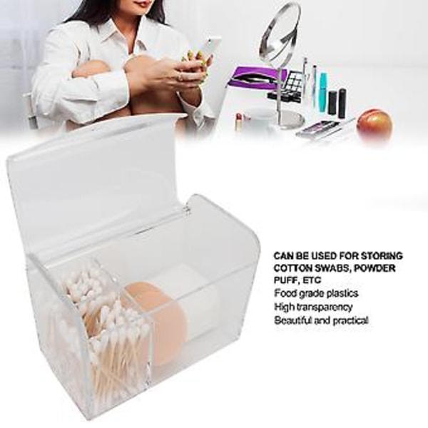Gennemsigtig opbevaringsboks til vatpinde Makeup Pudder Puff Kosmetisk værktøj Organizer Container