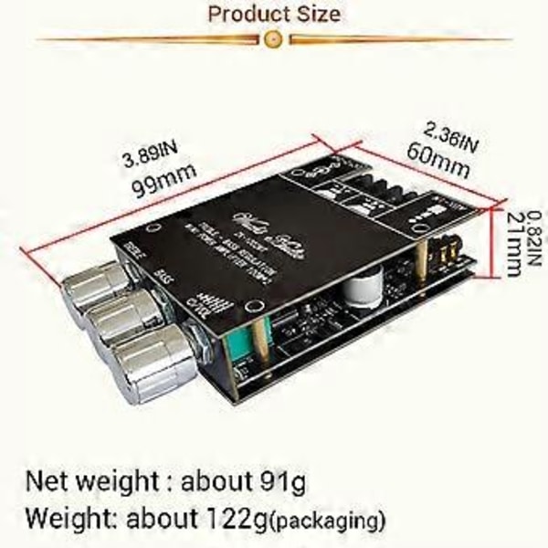 2x100W Bluetooth-kompatibel Mini Audioforstærker med Høj & Bas Justering