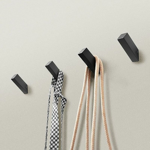 4-pack mattsvarta väggkrokar, kraftiga SUS 304 rostfria väggkrokar för badrum, sovrum, entré, kappa