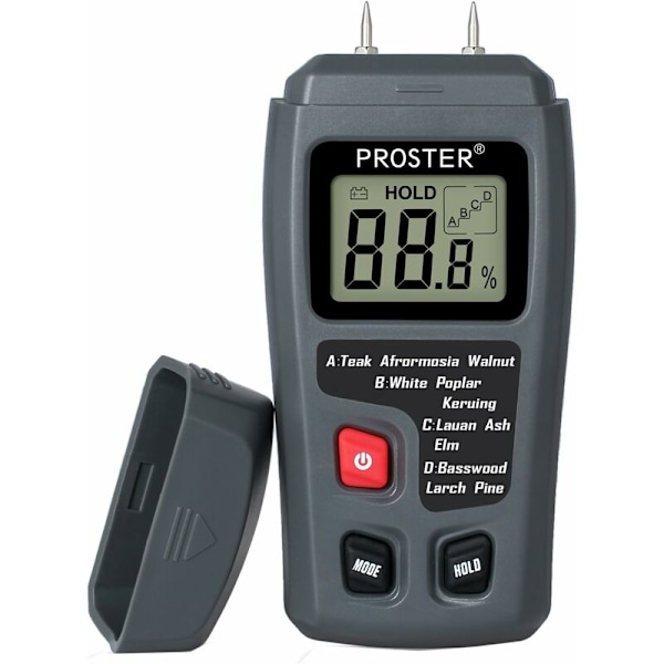 2 Pin Wood Moisture Tester Digital Moisture Detector with HD LCD Display Wood Hygrometer 0-99.9% Range 0.5% Accuracy Resolution +/- 0.1% for Wood, L