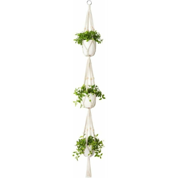 3 Tier Plant Hanger Indoor Outdoor Hanging Planter Basket Cotton Rope with Beads, 105cm