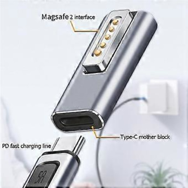 Magnetisk USB C Adapter Typ C/DC5521 till 2 Kontakt PD Snabbladdningsadapter för Air/Pro