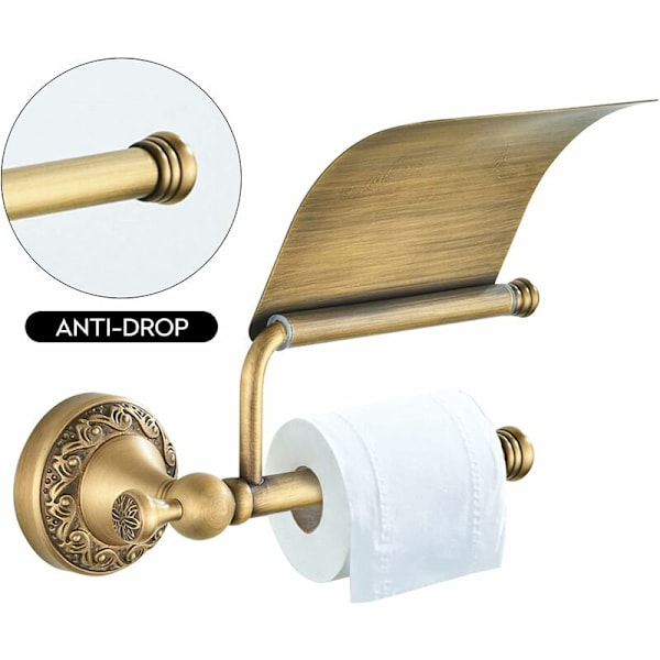 Badrumstillbehör Retro Solid Koppar Toalettpappershållare och Vävnad, Kökpapper, Minimal Klassisk med Snidad Lock Bronsbeläggning Toalett