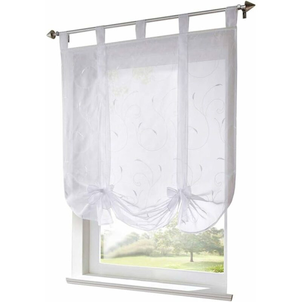 Romersk rullegardin med broderibånd Romerske gardiner Gardin med gennemsigtige spænder (BxH 100x140cm, hvid)