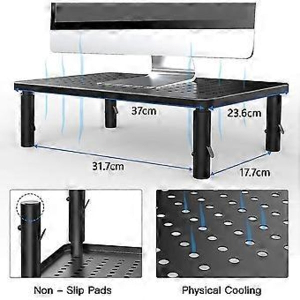 Hæve-/sænkebord til stationær computer, justerbar laptop-skrivebordshøjde, ergonomisk metalskærmholder med mesh-platform til laptop, computer