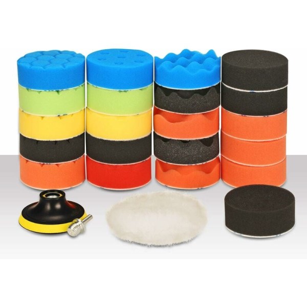 25pcs 80mm Polishing Sponge Buffing Pad Sponge Polishing Kit for with M14 Drill Bit for Car Sanding Polishing for RO/DA Dual Action Polishin