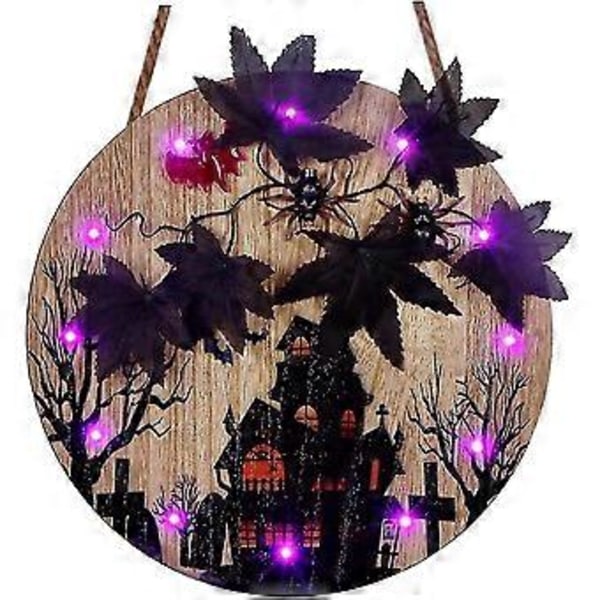 Halloween Kuistin Kyltti Led Valot Tervetuloa Halloween Hämähäkkiseppele Sisustus (h-4)