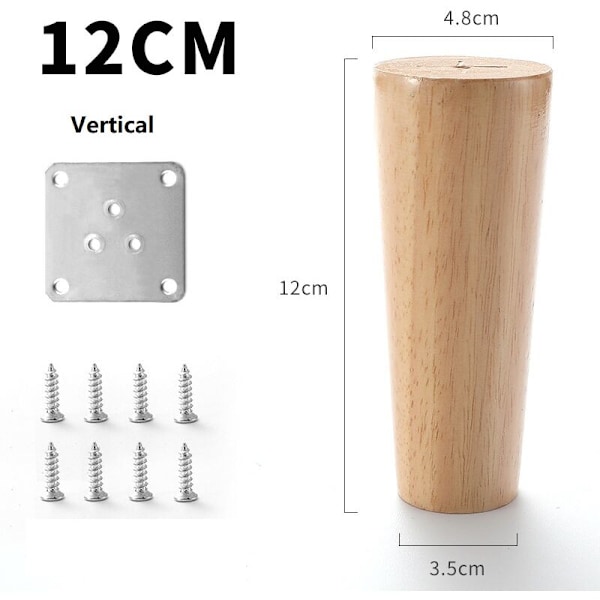 12cm Träbord Ben 4-pack Koniska Snedställda Massiva Trä Möbelben med Monteringsplattor och Skruvar för Soffa Säng Skåp Soffa Stol (Vertikal)