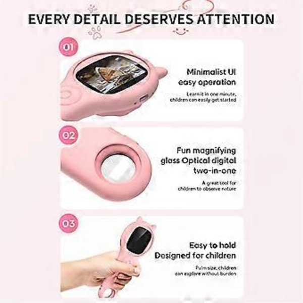 Mikroskop til børn - Bærbart håndholdt forstørrelsesglas digitalt mikroskop til børn, pædagogisk videnskabslegetøj, pink