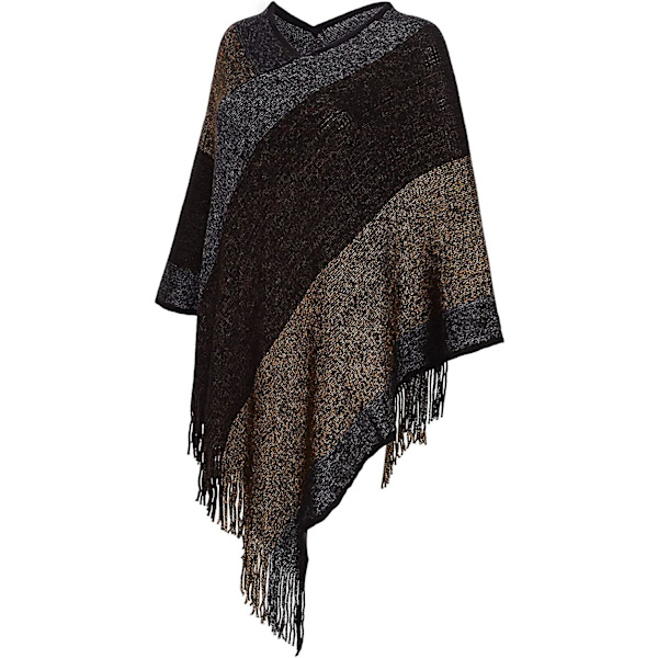 Dam Poncho Tröja V-Ringad Randig Stickad Sjal Cape Pullover Med Fransar Gåvor