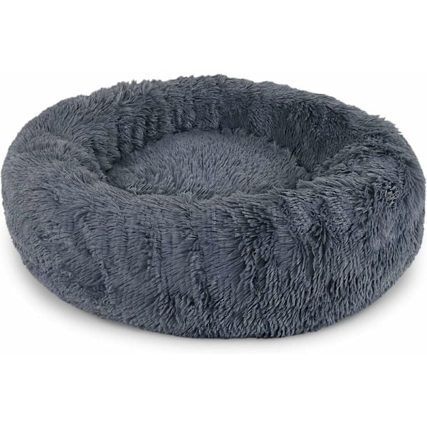 Dog Bed 120cm Warm Plush Cat Bed Anti-Slip Washable Round Soft Anti-Stress Cushion Bed for Dogs and Cats (Dark Grey)