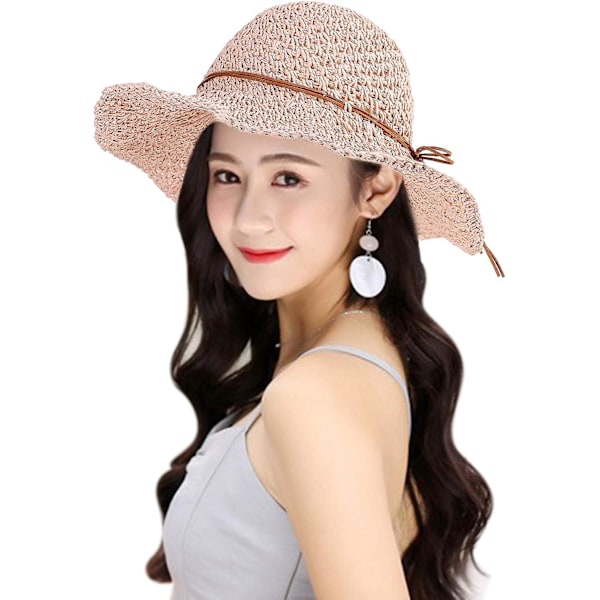 Dam Solhatt Halm UV-skydd Strand Solhatt Stor Brätte Floppy Strandhatt