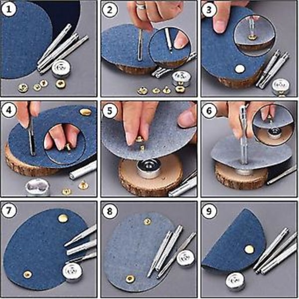 11 stk. Lærverktøy Rivetsett Med Base Universal For Rivetknapp/DIY/Håndverk/DIY/Punch