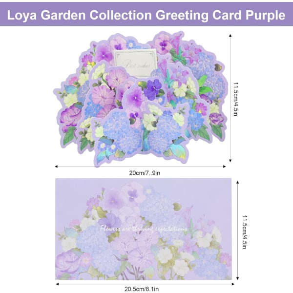 Blommor 3D bukett popup-kort med kuvert (lila)