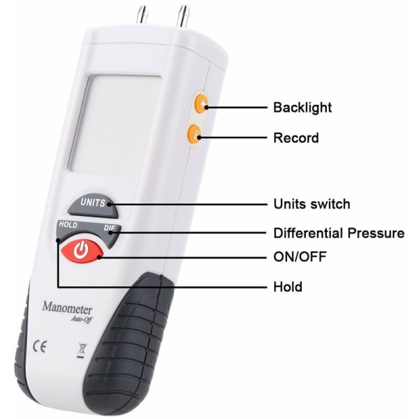 Digitalt trykmåler, professionelt digitalt lufttrykmåler og differenstrykmålersæt - ± 13,79 kPa / ± 2 psi, M1890